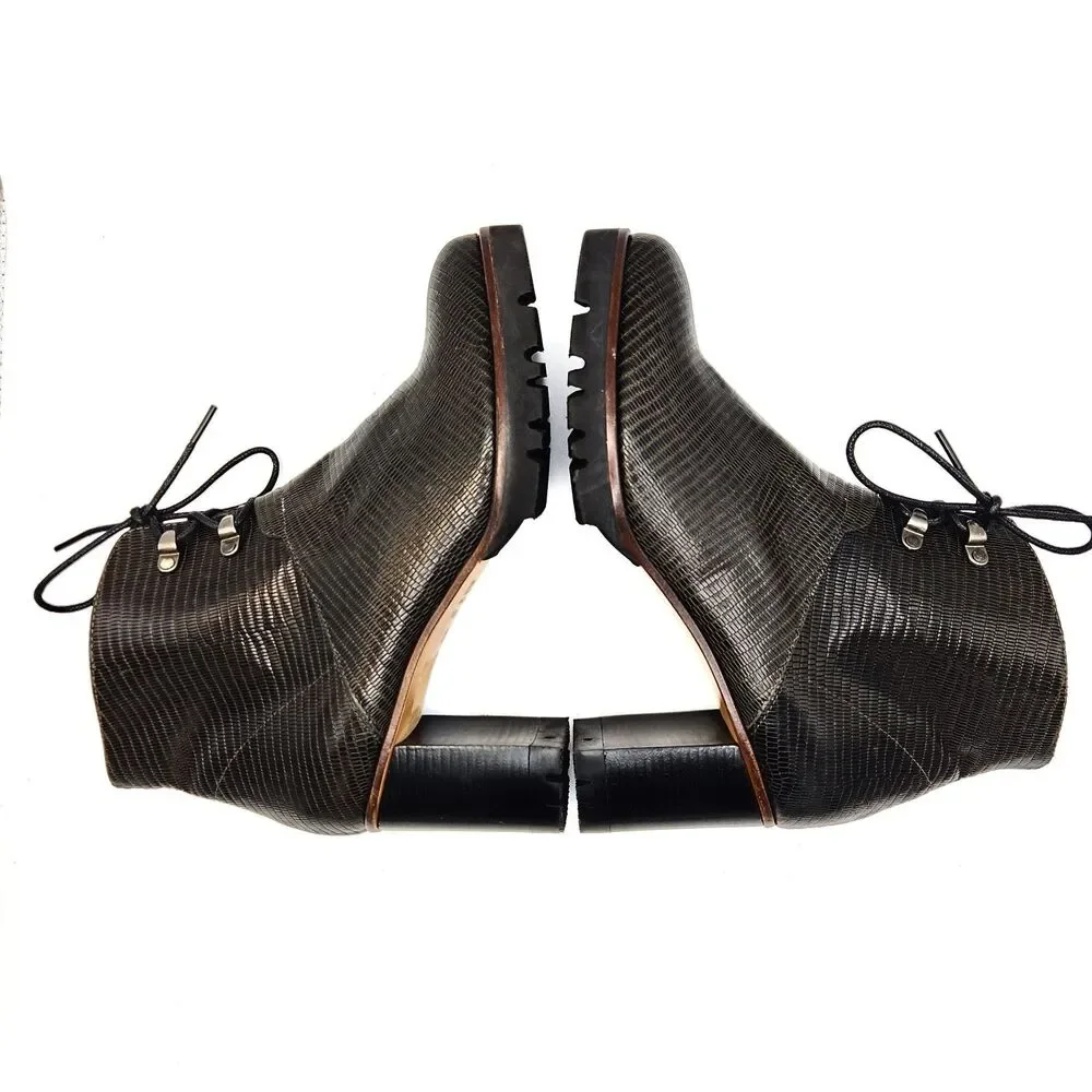 Zinda Lizard Embossed Leather Ankle Boots Chunky Lug Sole 37/US7 Edgy Streetwear